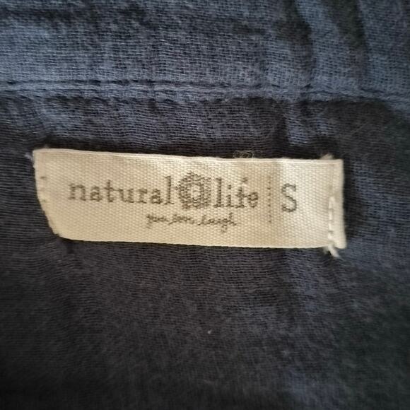 Natural Life Size S Cotton Gauze Maxi Shirt Dress Long Sleeves Pockets Blue - Picture 3 of 4